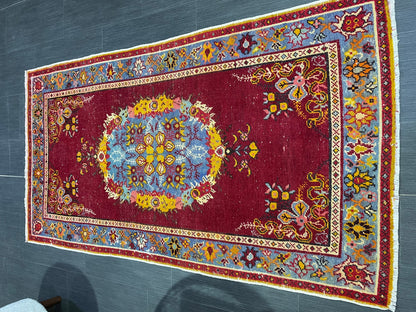 Vintage RUG, TURKISH 3 x 5.6 Rug, Wool Oriental Rug, Handmade Rugs, Red Oriental rug, Hand Knotted rug