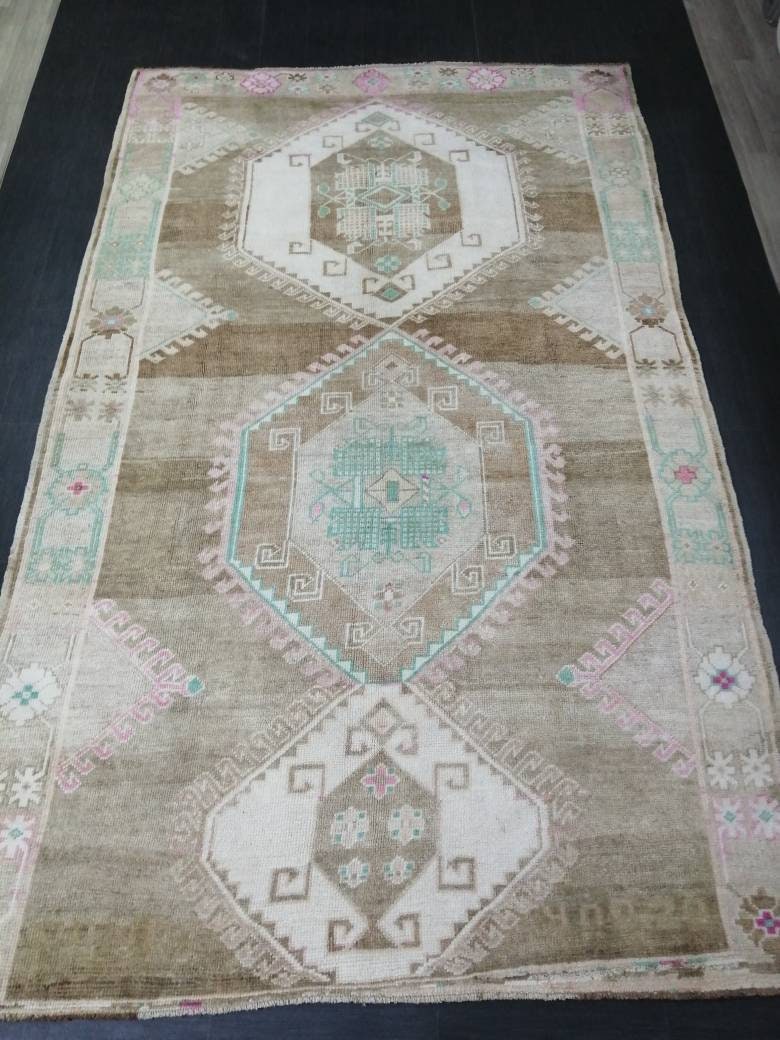 OUSHAK RUG 7 x 11.6 Vintage Rug Vintage Muted Rug Muted Wool Neutral Rug Hand Made Rugs Vintage Turkish Rug Kars Rug Oriental Rug 7x12 Nomad