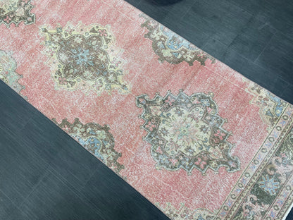 Turkish RUNNER Rug, Oushak 2.10 x 13.10 Runner Rug, Distressed Runner Rug, Wool Oushak Muted Rugs, Vintage Runner Rug,Handmade Rug Runner