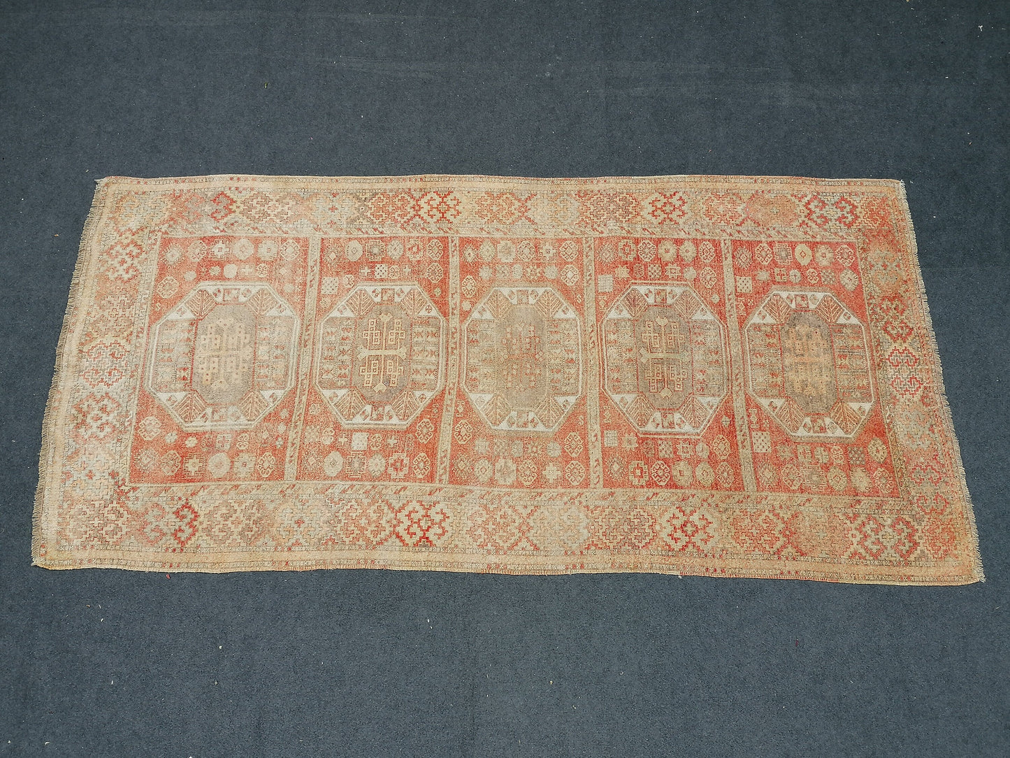 9'x4'4 soft vintage oushak turkish  rug, anatolian old vintage runner rug