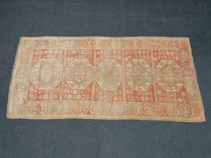 9'x4'4 soft vintage oushak turkish  rug, anatolian old vintage runner rug