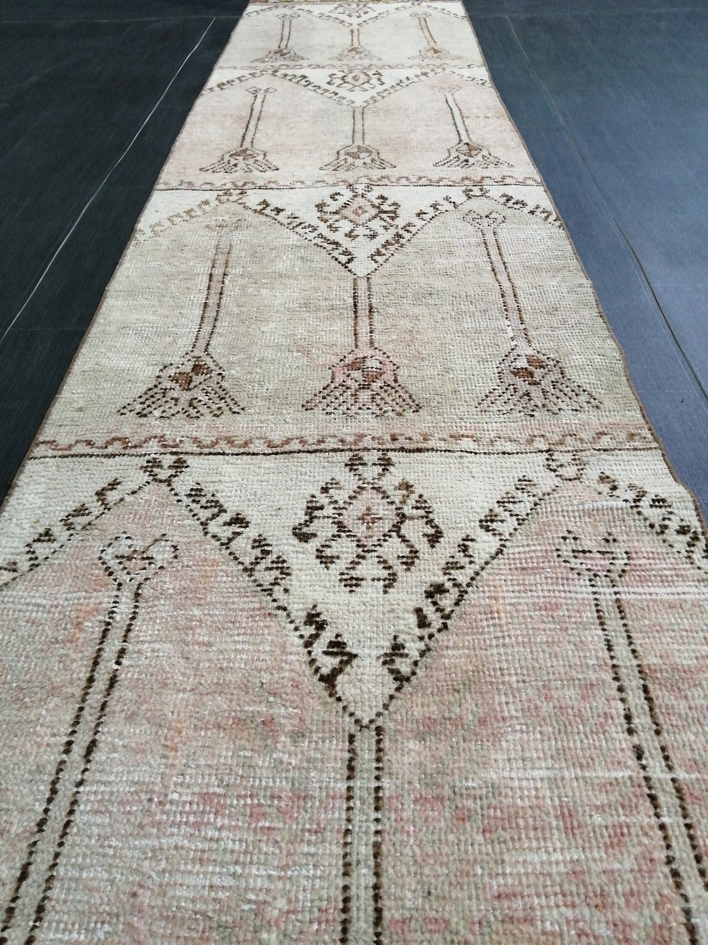MUTED Oushak Runner Rug 2.4 x  11.6 Vintage Runner Rug Hallway Runner Rug Kitchen Runner Rug Wool Runner Rug Wool Oushak Turkish Runner Rug