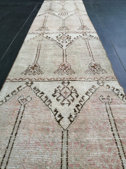 MUTED Oushak Runner Rug 2.4 x  11.6 Vintage Runner Rug Hallway Runner Rug Kitchen Runner Rug Wool Runner Rug Wool Oushak Turkish Runner Rug