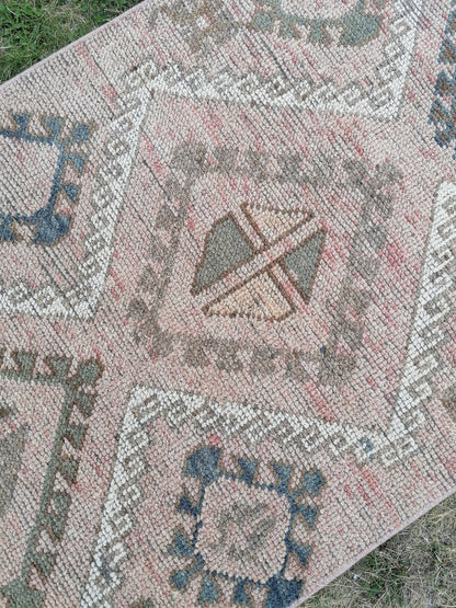 3x11 long persian motif runner rug, handmade wool brown entryway runner, turkish anatolian runner, kitchen oushak runner,vintage hallway rug