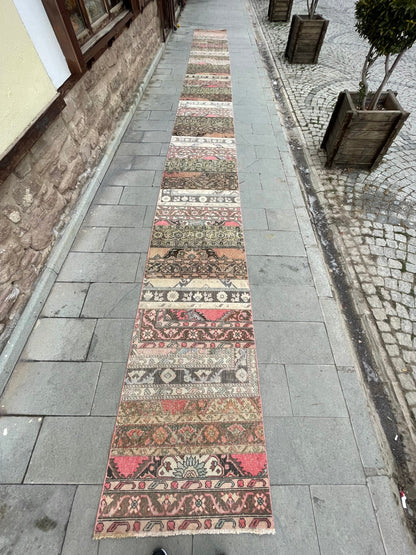 Staircase Runner Rug 2.8 x 30 ft Extra Long  TURKISH Runner Rug Vintage Runner Rug Oriental Runner Rug Patchwork Runner Hand Knotted Runner