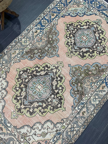 Vintage Rug, Persian 4 x 6.7 Rug, Navy Hand Knotted Rug, HANDMADE Rug, Vintage Turkish Rug, Oushak Rug, Oriental Rug, Wool Rug