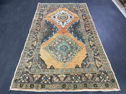 Vintage Turkish Rug 3.8 x 6.5 Handmade Wool Rug Muted Vintage Oushak Rug Wool Oriental Rug Hand Made Rug Vintage Rug Muted Persian Wool Rug