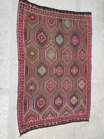 9'5x6'6 flatwoven with embroidery rug, kilim rug, turkish hand made rugs vintage turkish rugs oushak rug vintage oushak rug, wool rug