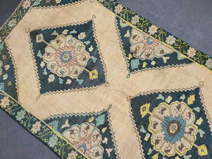 Oushak Runner Rug Turkish Runner 3.8 x 9.6 Rug, Vintage Runner Rug, Persian Hallway Runner Rug, Handmade Runner Rug Wool Anatolian Runner