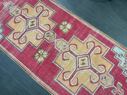 Turkish Runner Rug, Vintage Runner 3.4 x 9.3 Rug, Hallway Runner Rug, Kitchen Runner Rug, Persian Runner, Handmade Rug