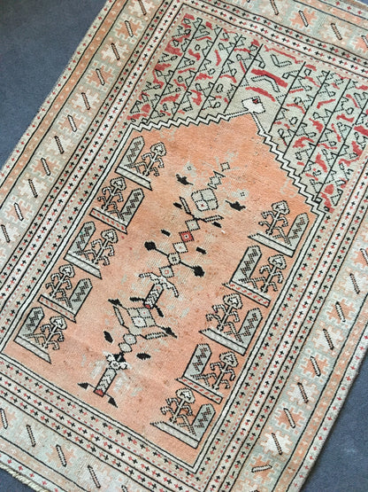 3x5 feet natural turkish living room floor rug, handmade vintage area large rug, hallway middle wide rug, oushak etnique style bedroom rugs