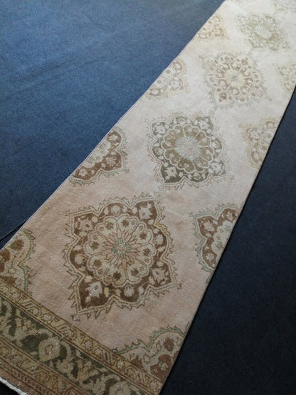 13.9 x 2.8 Muted Oushak Runner Rug Turkish Runner Rug Vintage Runner Rug Hallway Runner Rug Faded Kitchen Runner Rug Wool Runner Rug
