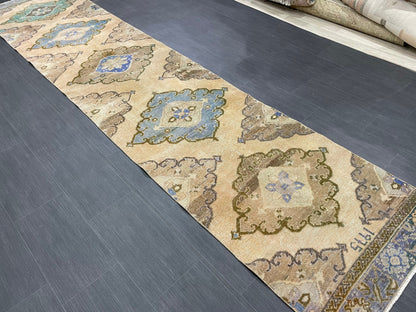 MUTED Hand Knotted Runner Antique Runner TURKISH Runner 2.8 x 12.8 Vintage  Hallway Runner Rug Muted Runner Rug Kitchen Rug Runner
