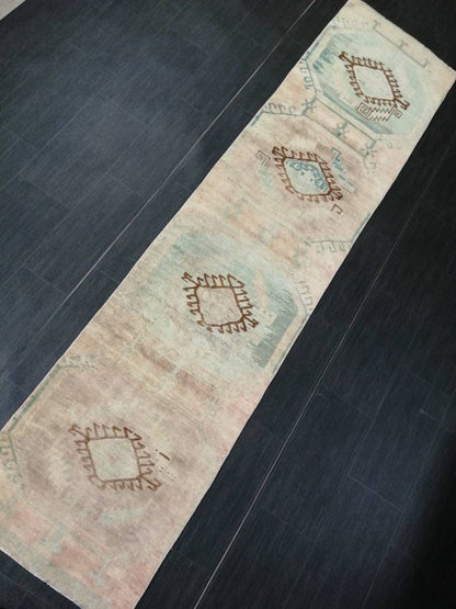 2.2 x 9.4 Vintage RUNNER Rugs, Muted Oushak RUNNER Rug, Faded Rug, Muted Turkish Rug, Muted Oriental Runner Rug, Vintage Persian Runner Rug