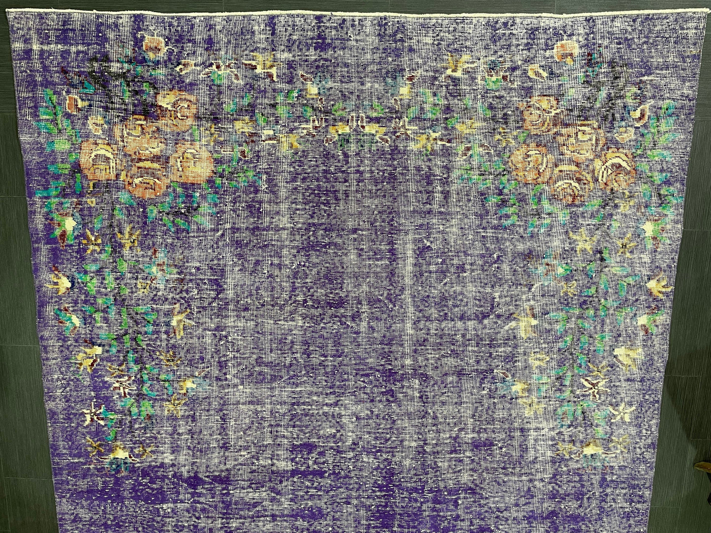 Vintage Rug 7 x 10.8 TURKISH Handmade Rug Violet Purple Vintage Hand Knotted Rug Distressed Persian Rug Oushak Rug, Wool Rug