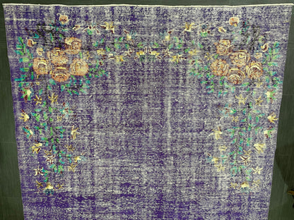Vintage Rug 7 x 10.8 TURKISH Handmade Rug Violet Purple Vintage Hand Knotted Rug Distressed Persian Rug Oushak Rug, Wool Rug