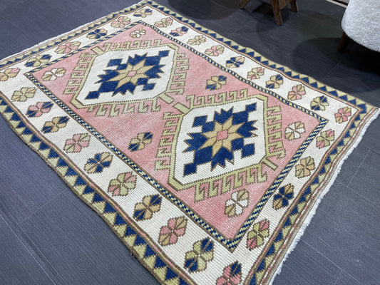 Handmade TURKISH Rug, Vintage Wool 3.3 x 4.4 Rug, Oushak Rug, Hand Knotted Rug, Anatolian Rug, Persian Rug,  100% Wool Rug,