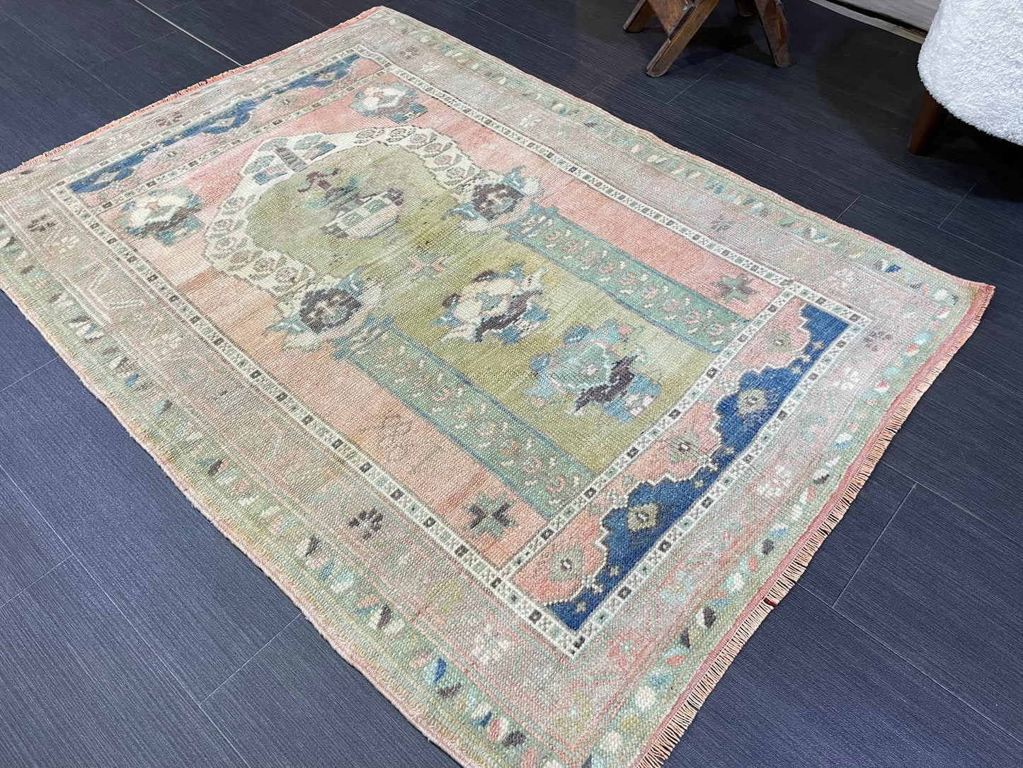 Vintage RUG, TURKISH Oushak Rug Hand Knotted 3 x 4.2 Rug, Oriental Rug, Vintage Persian Rug, Handmade Rug, Antique Rug, Woven Rug