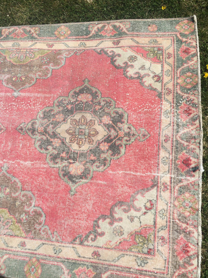 4x12 Vintage Runner rugs, Muted Runner RUG, TURKISH Runner, Pink Runner Rug, Pastel Oushak Rug ,Wool Runner Rugs, Oriental Runner  Rug