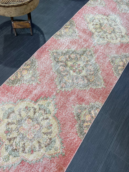 Turkish Runner Rug, Hand Knotted 2.8 x 12.7 Runner Rug, Vintage Runner Rug, Hallway Runner Rug, Persian Kitchen Runner Rug,Handmade Runner