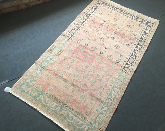 4x7 feet handmade muted large floor carpet, turkish vintage pink wool living room area rug, lounge wide green rug, oushak kitchen bohem rug