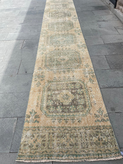 Muted Extra Long Turkish Runner Vintage 2.6 x 21.2 Stairs Runner Rug Vintage Runner XL Oriental Runner Staircase Handmade Runner