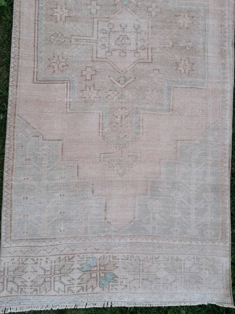 Muted hallway wool runner rug 2'7x8'4 handmade runner  vintage oushak runner, turkish runner rug