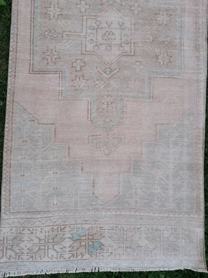 Muted hallway wool runner rug 2'7x8'4 handmade runner  vintage oushak runner, turkish runner rug