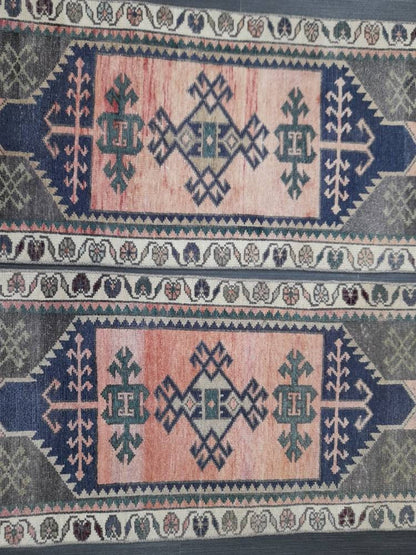 Coordinating Small Rug Turkish Rug Mini Twin Small Area Rug 1.7 x 3.5 Turkish Pair of Persian Hand Made Rug Matching Oriental Vintage Rug