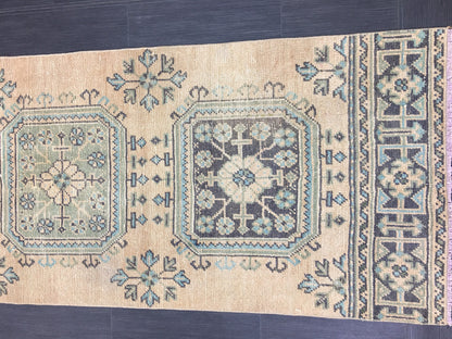Vintage Runner Rug 2.5 x 11..6 Turkish Runner Rug Oushak Runner Rug Blush Hallway Runner Rug Kitchen Runner Rug Wool Runner Rug