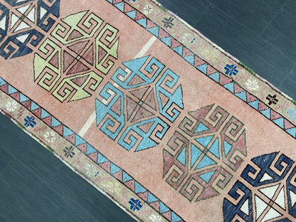 Muted Vintage Runner Rug 2.9 x 6.8  Turkish Runner Rug Vintage Muted Runner Rug Hallway Runner Soft Wool Runner