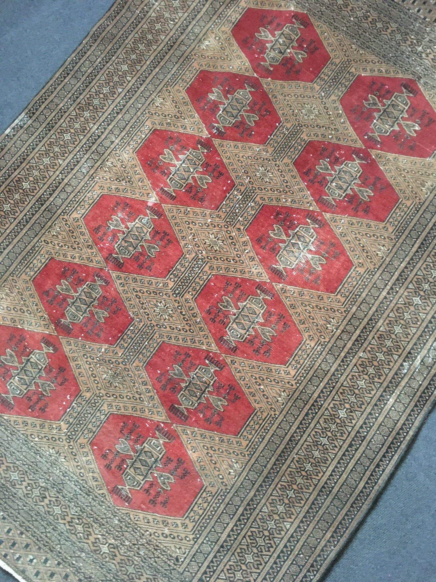 3.9x5.5 feet handmade persian rug, medium size faded brown kitchen rug, living room middle rug,laundry wool rug, turkish oushak red wide rug