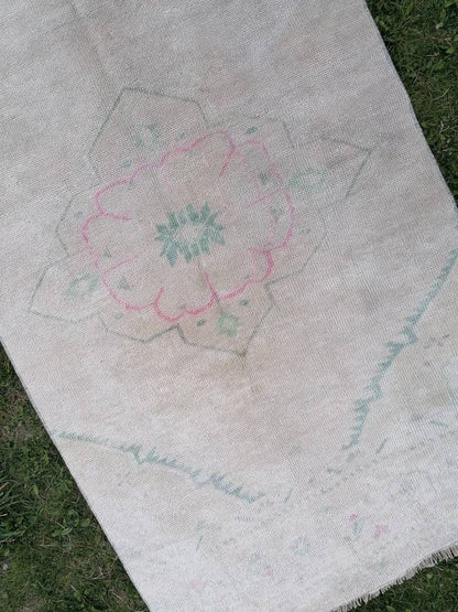 Faded runner wool rug 2'10x10'7 muted runner handmade rug, hallway runner rug, kitchen runner, bohemian runner, vintage runner rug,