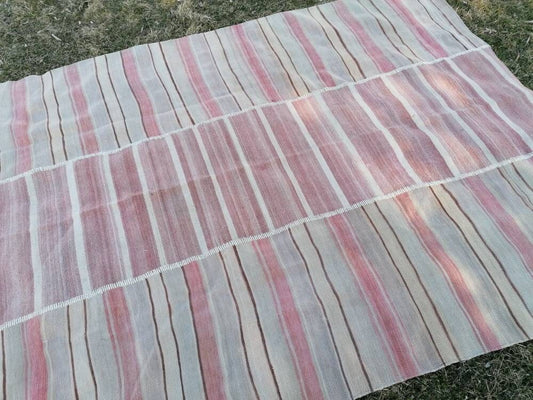 6.5 x 8.5 Flatwoven kilim rug  stripe handmade rugs vintage turkish rugs oushak rug, wool rug