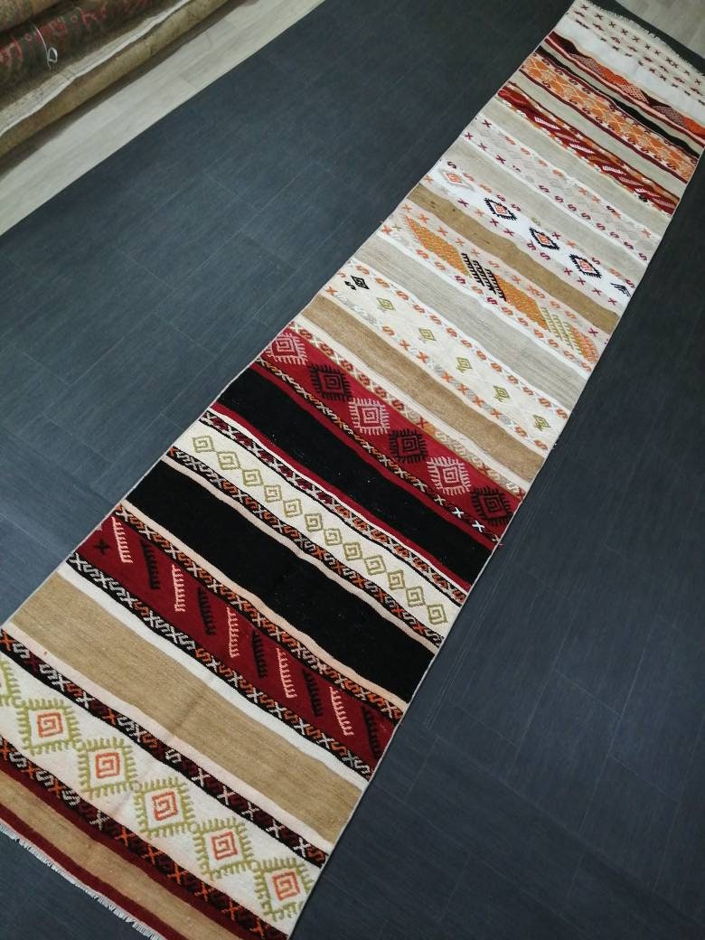 Flatwoven Runner Rug 3x15 Turkish Runner Rug Vintage Runner Rug Hallway Runner Rug Flat weaving With Embroidery Runner Rug Wool Runner Rug