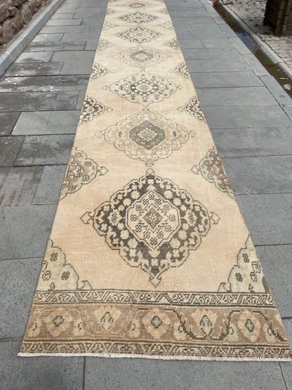 Muted XL Hand Knotted Runner TURKISH Stairs 2.8 x 24.2 Runner Rug Handmade Runner Rug XL Oriental Runner Rug Staircase Runner rug