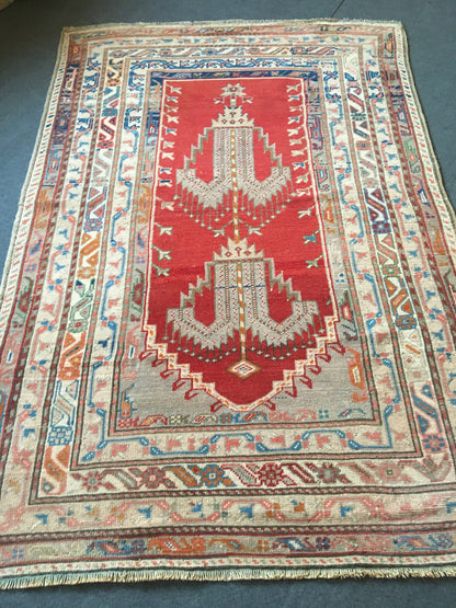 4x6 feet handmade wool vintage large rug, turkish wide living room floor rug, oushak kitchen area rug, large natural laundry rug, bohem rugs