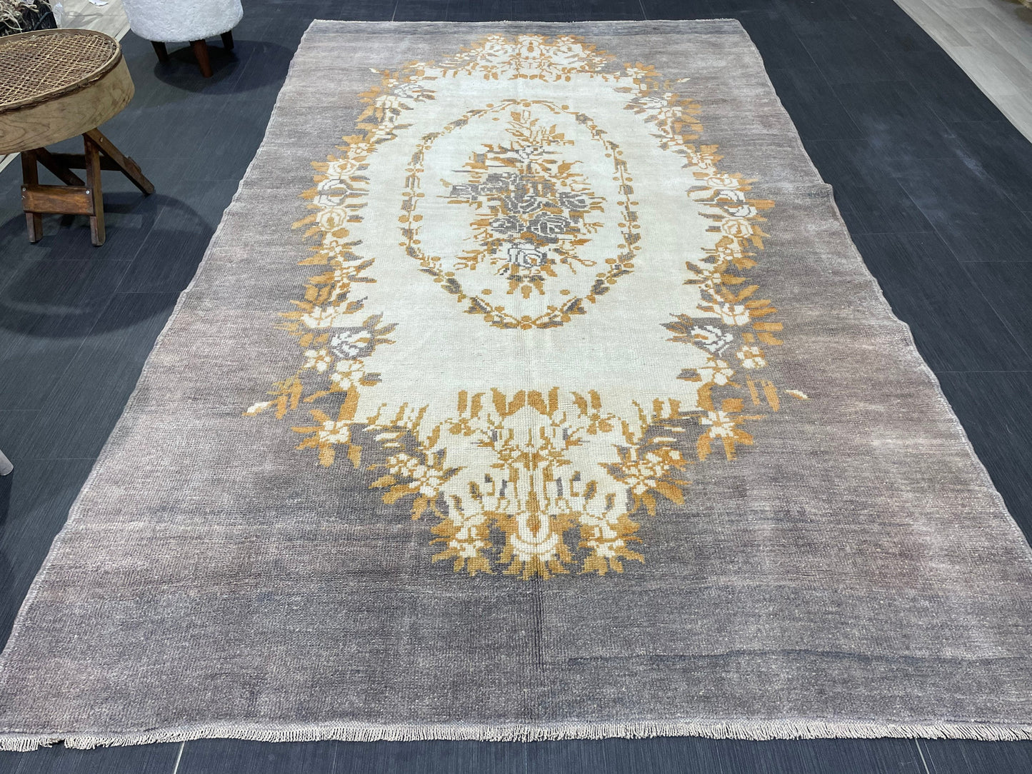 Vintage Rug, Persian 5.2 x 8.8 Rug, All Wool Hand Knotted Rug, HANDMADE Rug, Vintage Turkish Rug, Oushak Rug, Grey Wool Rug