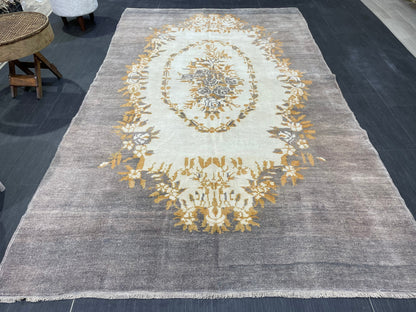 Vintage Rug, Persian 5.2 x 8.8 Rug, All Wool Hand Knotted Rug, HANDMADE Rug, Vintage Turkish Rug, Oushak Rug, Grey Wool Rug