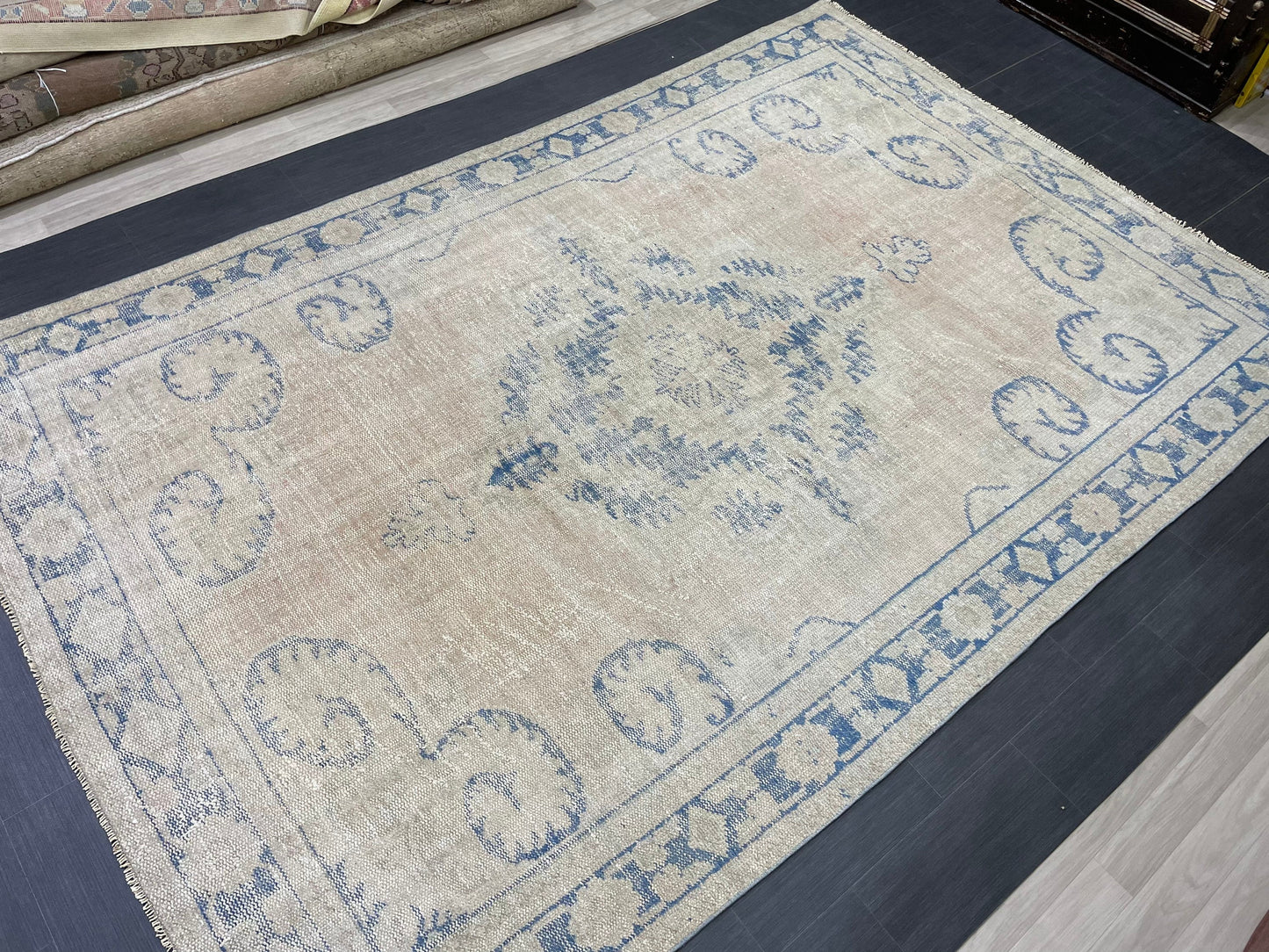 Large MUTED Rug Vintage 7.5 x 11.4 Handmade Rug, Oushak Rug Natural Rustic Rug ORIENTAL Rug Turkish Rug Hand Knotted Neutral Persian rug