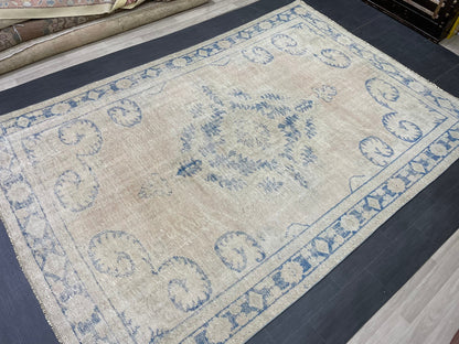 Large MUTED Rug Vintage 7.5 x 11.4 Handmade Rug, Oushak Rug Natural Rustic Rug ORIENTAL Rug Turkish Rug Hand Knotted Neutral Persian rug