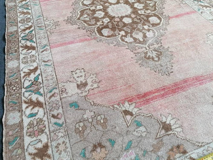 Vintage wool rug, turkısh hand made rug 4'9x7'3 oushak rug, living room rug