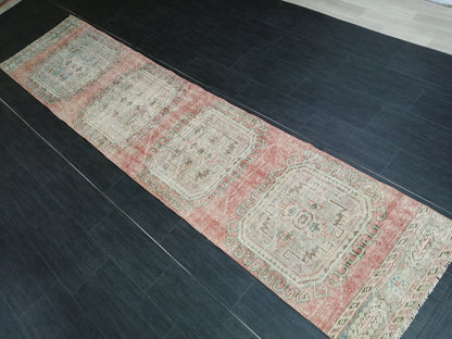 2.4 x 10.9 Distressed Oushak Runner Rug Turkish Runner Rug Vintage Runner Rug Hallway Runner Rug Kitchen Runner Rug Wool Runner Rug Wool