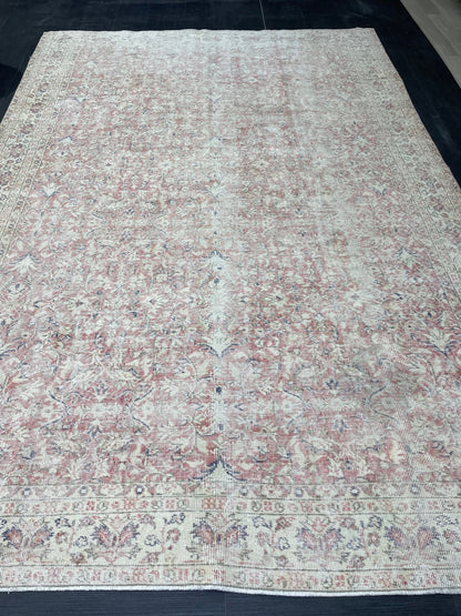 Large Distressed OUSHAK RUG, TURKISH 6.8 x 9.10 Rug Vintage Rug Vintage Persian Rug Wool Oriental Rug, Handmade Rug, Vintage Turkish Rug