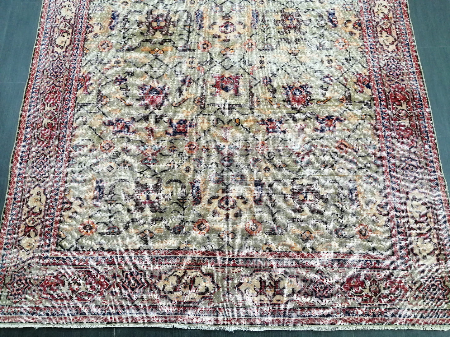 6.5 x 10.5 Green OUSHAK RUG TURKISH Oriental Rug Vintage Rug Vintage Runner Rug pink Rug Hand Made Rugs Vintage