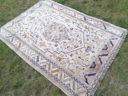 Oushak turkish wool rug 5'6x7'6 pastel vintage handmade rug, living room rug