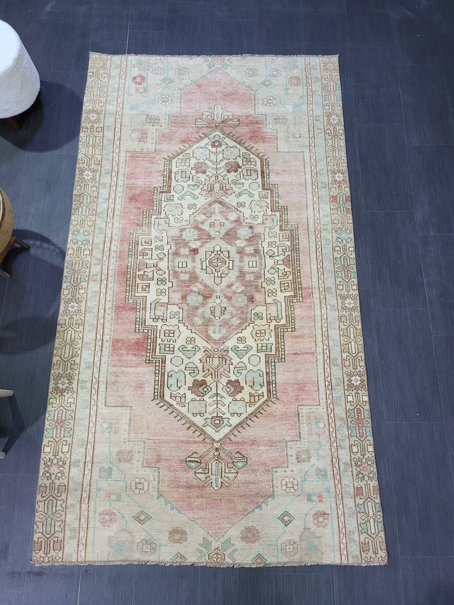 Antique Rug, Muted TURKISH RUG, 4.5 x 8.2 VINTAGE Rug, Living Room Rug, Oushak Rug, Handmade Rug, Earth Tones rug, Persian Rug,farmhouse rug