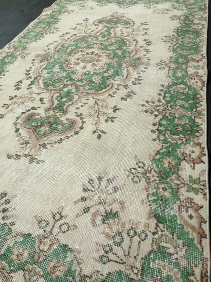GREEN Rug, Vintage Oushak Rug, 3.7 X 6.8 Rustic Rug, Bohemian Rug, Rug Runner, Turkish Rug, Farmhouse Rug, Vintage Rug,Wool rug Oriental Rug