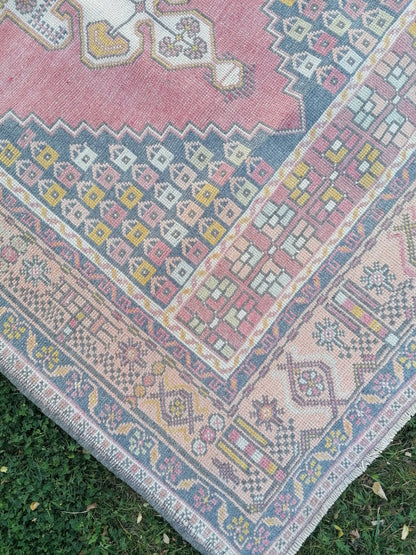 Oushak knotted vintage rug, vintage wool rug 4'5x7'10 handmade area rug