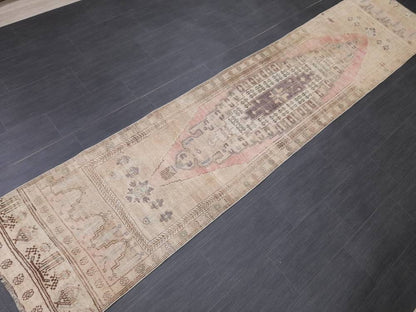WOOL Oriental Runner Rug Turkish Runner Rug 2.5 x 12 Muted Vintage High Pile Runner Hallway Runner Rug Kitchen Runner Rug Persian Runner Rug